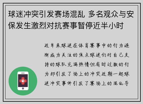 球迷冲突引发赛场混乱 多名观众与安保发生激烈对抗赛事暂停近半小时